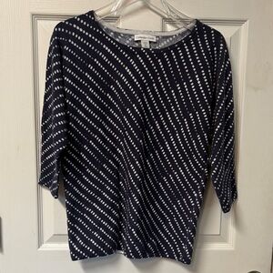 Coldwater Creek Navy and White Polka Dot Top